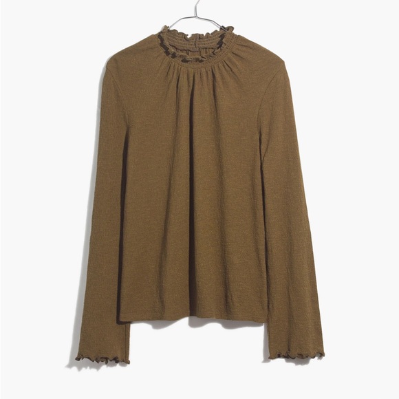 Madewell texture & thread olive green turtleneck ruffled mock neck size XL - Picture 1 of 2